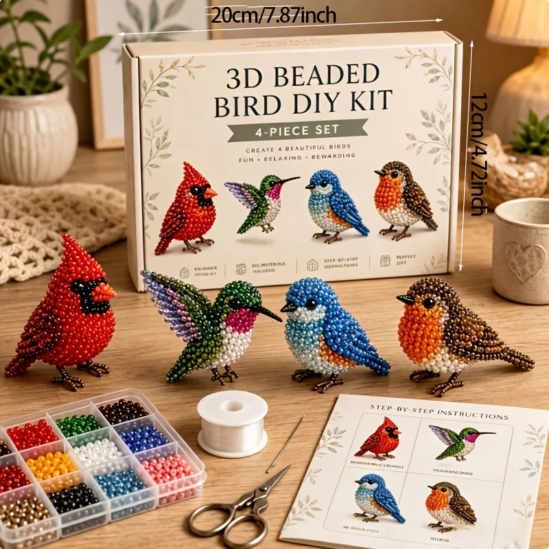 Adult & teen animal beaded miniature 3d beaded animal diy kit, includes colorful beads and instructions, perfect for creative