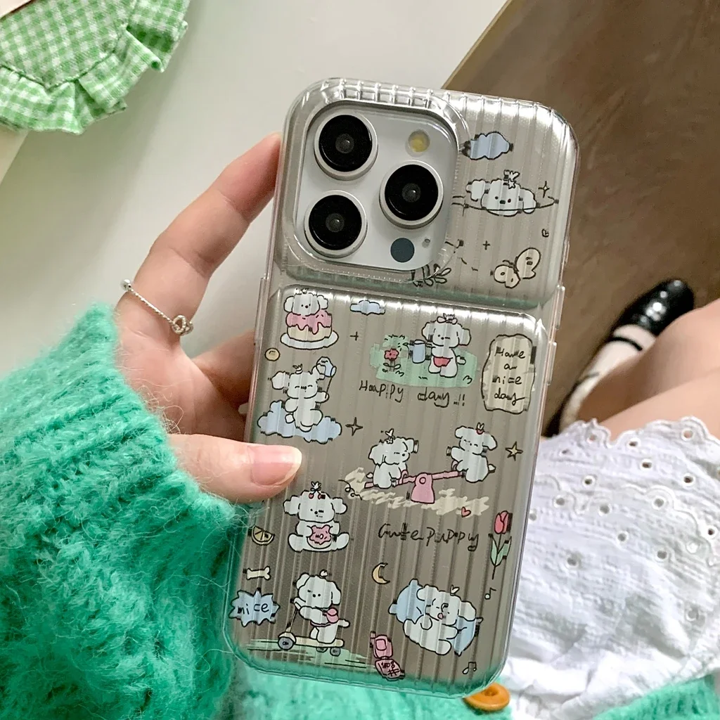 Funda protectora 2 en 1 para teléfono móvil, carcasa con diseño de dibujos animados de perro, juego de fiesta de cumpleaños, equipaje, a prueba de golpes, para iPhone 16, 15, 14, 13, 12 Pro Max