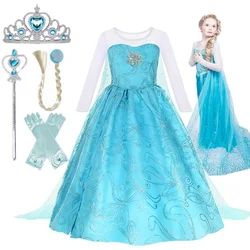 Elsa Costume for Girls 2024 White Sequin Carnival Party Kids Clothes Children Halloween Cosplay Snow Queen Elsa Princess Dress