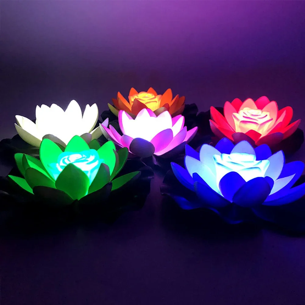 LED Waterproof Floating Lotus Light Battery Operated Lily Flower Wishing Night Lamp Pool Garden Fish Tank Wedding Decoration