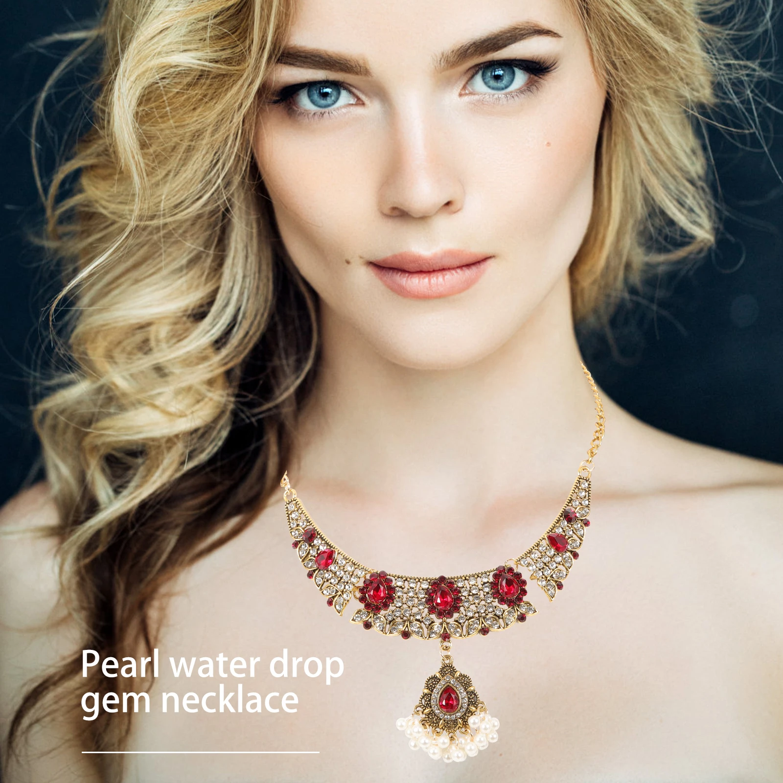 

Pearl Drop Gem Necklace Alloy Earrings Women Jewelry Pendant Ear nament Vintage Rhinestone Necklace Retro Earrings Dangle