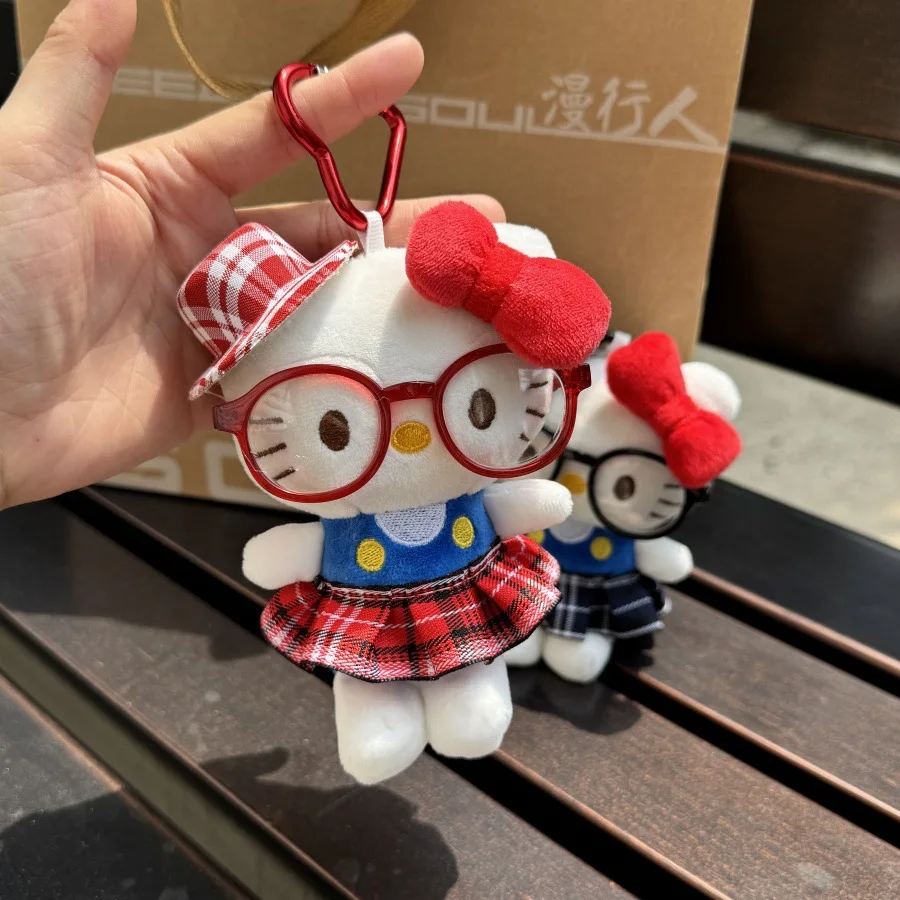 

Плюшевая кукла-брелок Hello Kitty в очках, очень милая, для украшения сумок, в подарок девочкам на Рождество