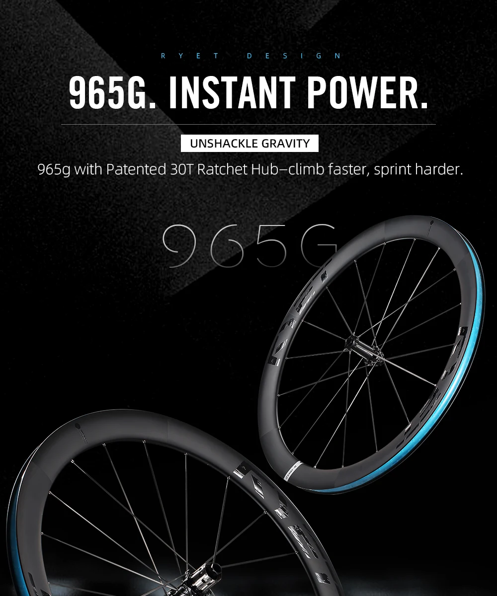 RYET Carbon Road Wheelset 965g Disc Brake 30T Ceramic Hub