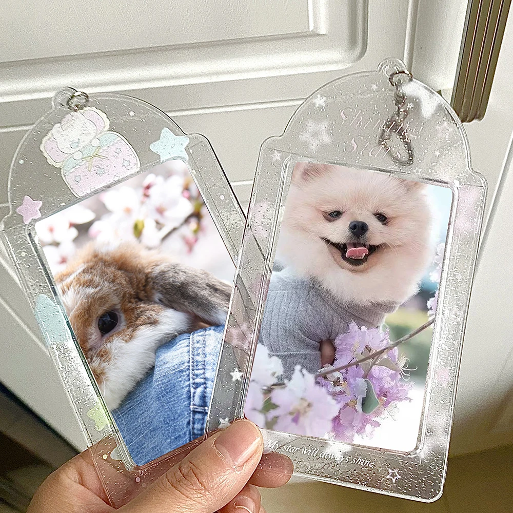 Key Ring Photocards Protector Cartoon Idol Photo Sleeves Transparent Photo Frame PVC Goo Card Holder Bag Pendant Keychain 3-inch