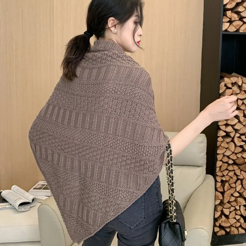 

Casual Knitted Triangle Knotted Shawl Wraps Shoulder Tops Soft Cardigan Cape Solid Color Winter Warm Travel Stoles