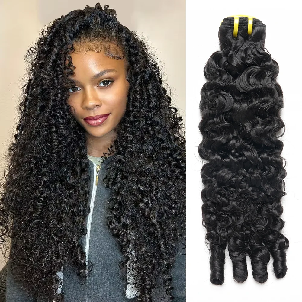 15A Burmese Curly Hair Bundles Pixie Curly Bundles Human Hair Virgin Water Wave Human Hair Bundles Weave 1/3/4Pcs Natural Black