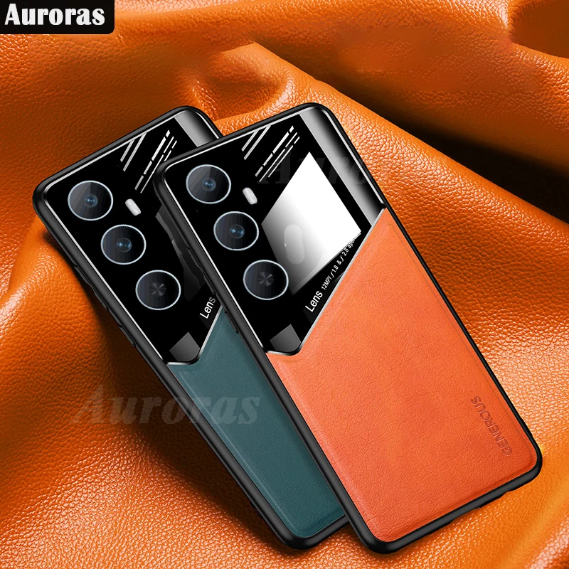 Auroras For Realme C65 5G Case Magnetic Sunction Plate Leather Plexiglass Lens Protect Shell For Realme C63 C67 C61 Back Cover