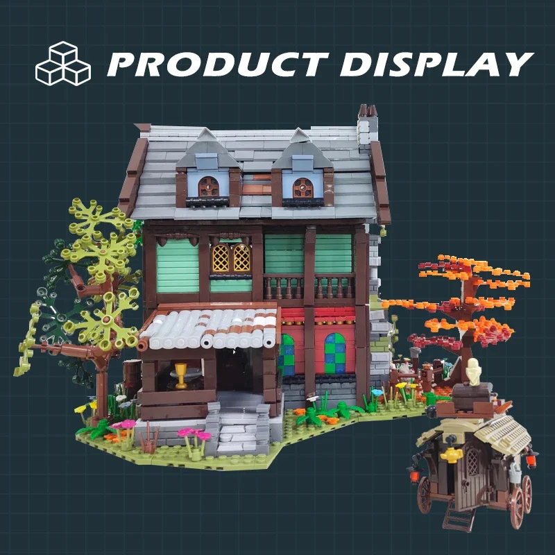 Street View casa medievale Amedieva Inn Building Blocks Assembly City Model Architecture Bricks con luci giocattoli per regali per bambini