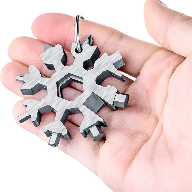 18-in-1 Edelstahl-Schneeflocken-Multitool, Flaschenöffner, Schraubendreher, Schraubenschlüssel, cooles, tragbares Outdoor-Camping-Werkzeug, Geschenk für Männer
