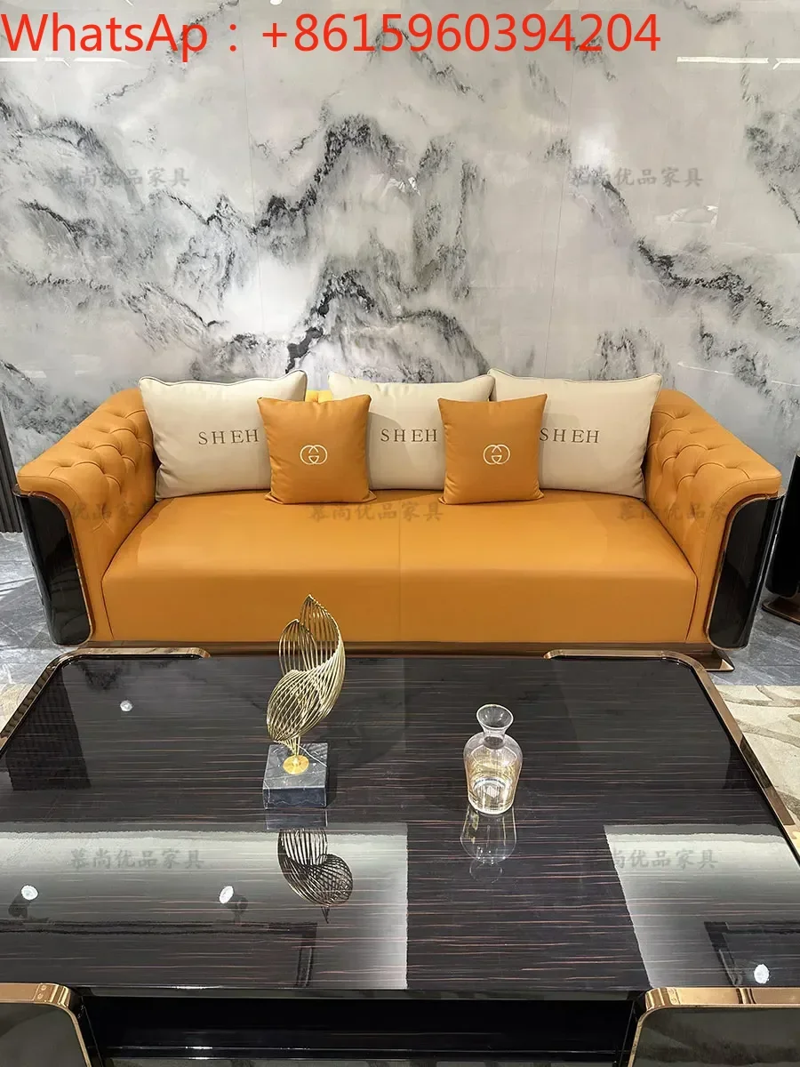 

Custom Italian light luxury leather sofa combination living room high-end luxury villa large family custom sofa