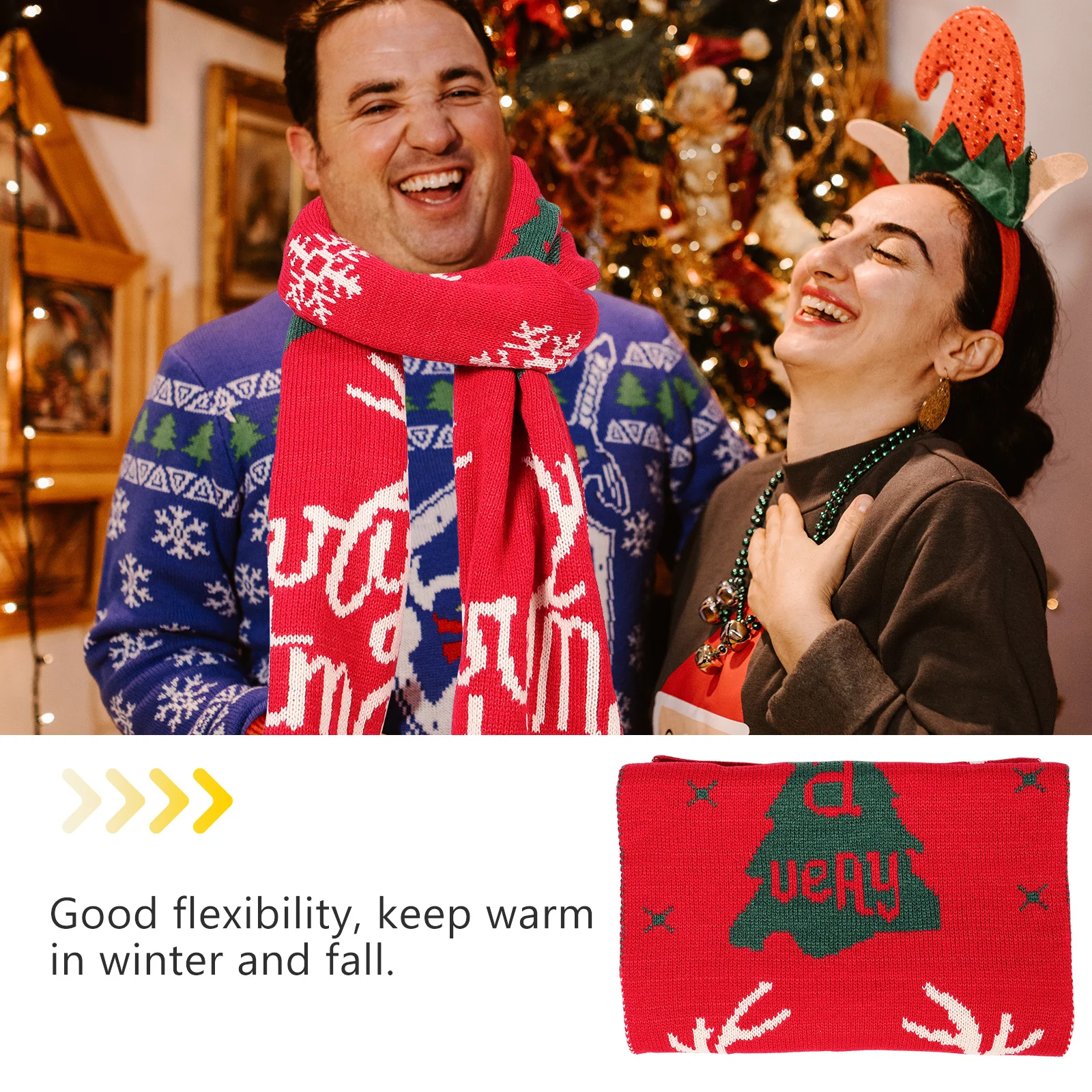 

Christmas Elk Pattern Scarf High-Quality Skin-Friendly Knit Warm Scarf for Winter Fall Christmas Party Gift Women Men