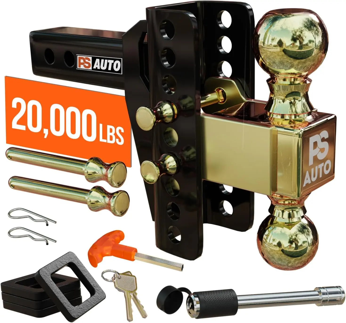 

Adjustable Drawbar Trailer Hitch - 20,000 LBS Capacity, Fits 2 and 2-5/16 Inch Balls, US Tested for RV Towing