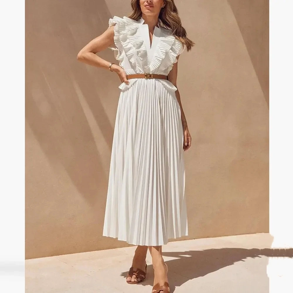 

Romantic White Chiffon Ankle Length Birthday Evening Dress Sleeveless A-Line Pleated Wedding Party Gowns For Women Arab 2024