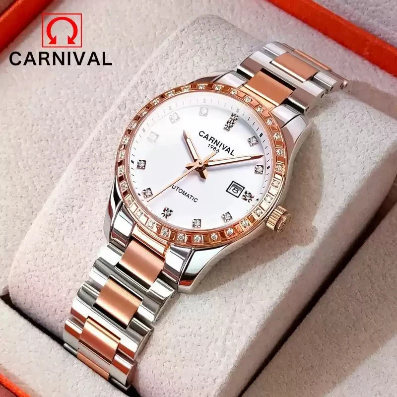 

Carnival Women Watch Top Brand Luxury Lady Girl Mechanical Wristwatch Elegant Stainless Steel Bracelet Waterproof Casual Female