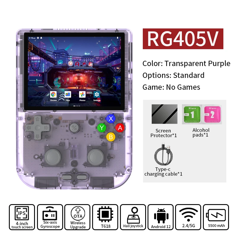 Consola de Videojuegos Portátil Anbernic RG405V, Pantalla Táctil HD IPS de 4 Pulgadas, Sistema Android 12, T618 de 64 Bits, Wifi, Reproductor de Juegos Retro Portátil
