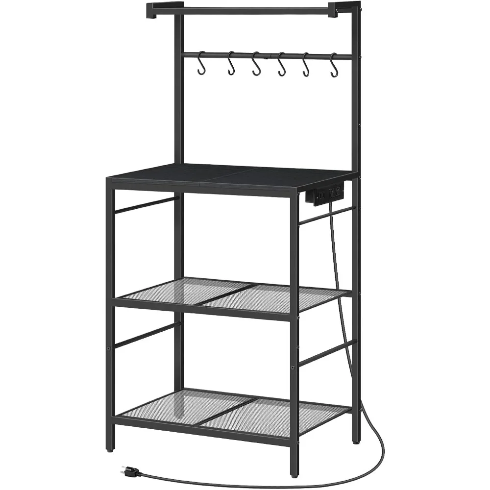 

Полка для пекарей с розеткой, кухонная полка для хранения с 6 крючками, подставка для микроволновой печи с местом для хранения, 4-уровневая станция для кофе-бара, для