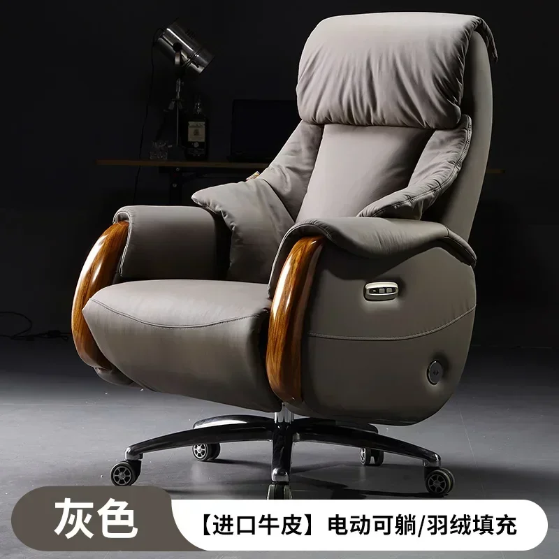 YZ-12 Electric Reclining Boss Chair Leather Lig Luxury Business Office Chair High-end Cowhide President Chair