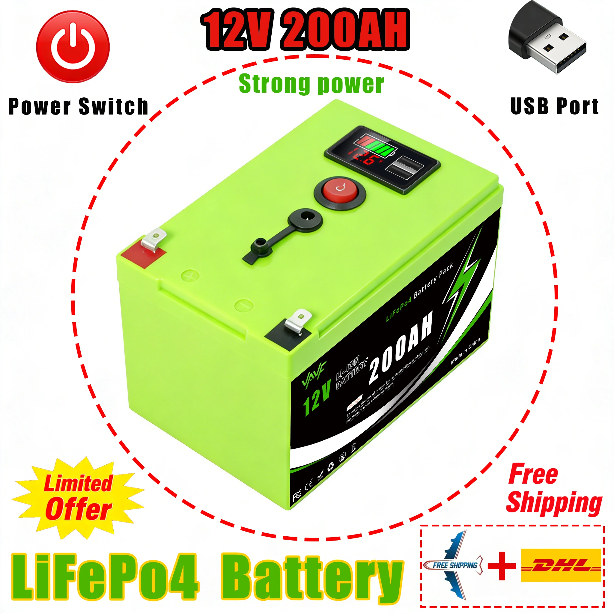 

Advanced Solar Battery Lithium Battery 12V 200Ah LiFePO4 Battery with Smart BMS for RVs Solar Power, and Marine Applications