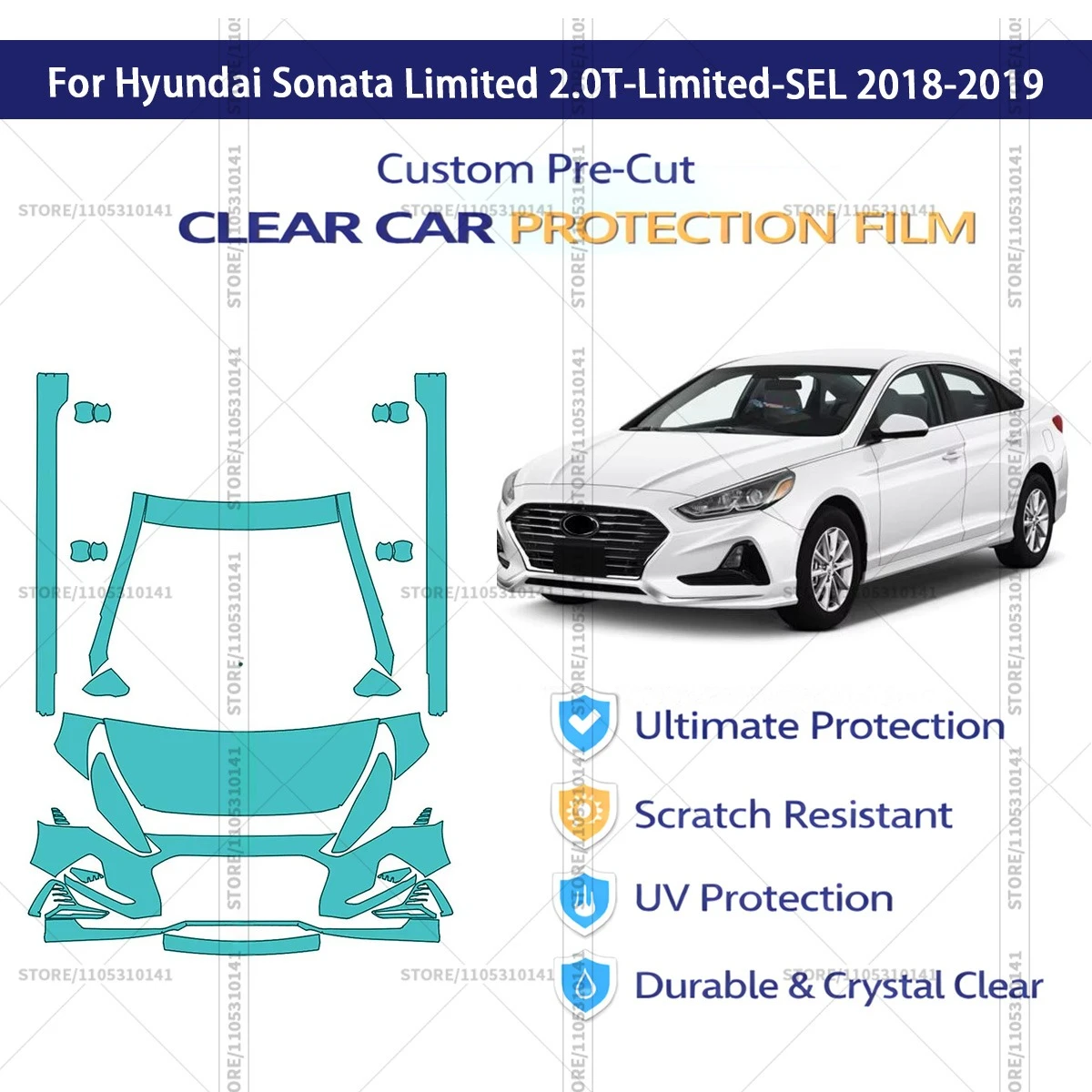 For Hyundai-Sonata-Limited-2.0T-Limited-SEL-2018-2019 Pre-Cut Paint Protection Film PPF Transparent Car Film Automotive PPF
