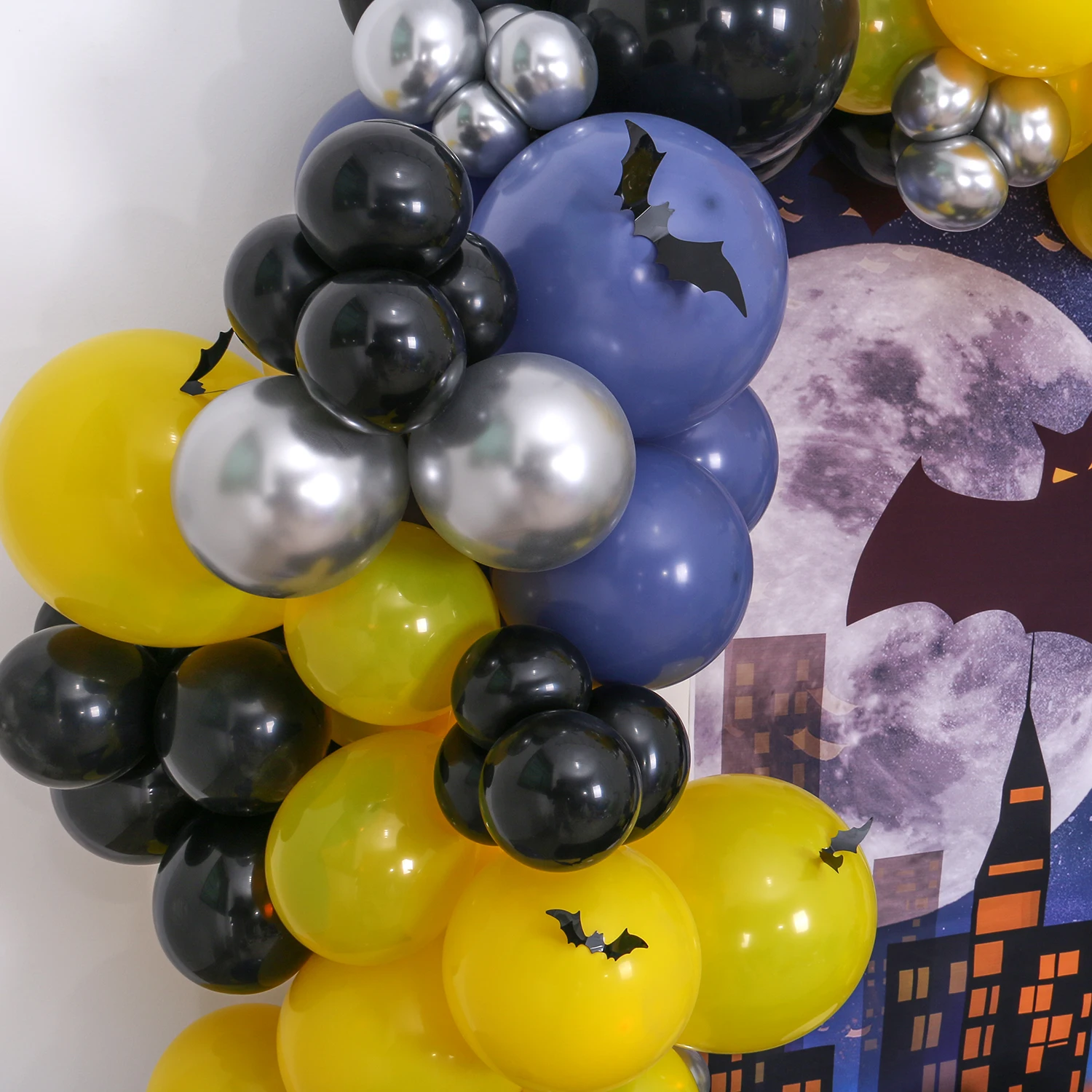 155pcs Bat Balloon Set - Black Silver Blue Gray Balloon with 3D Bat Suitable for Batman Theme Decoration