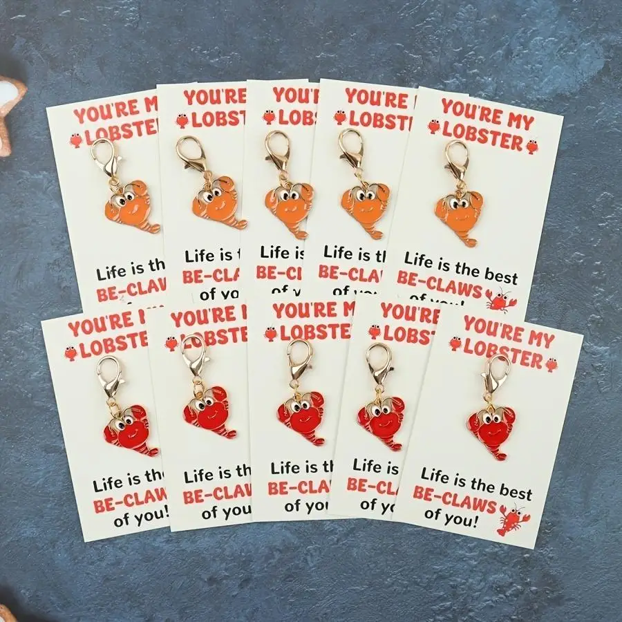 1/5/10/20/50/100pcs Cartoon Lobster Keychains with Encouraging Greeting Cards, Ideal Gifts for Gift Lovers And Close Friends, Su