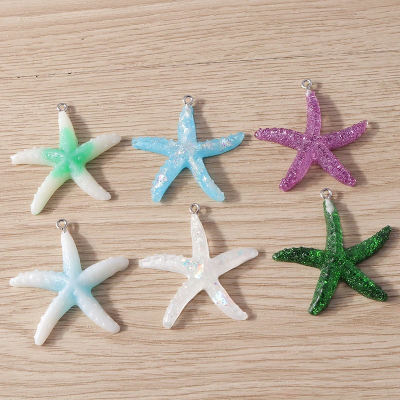 Tusember 10 Stück süße Sommer-Strand-Harz-bunte Seestern-Charms für Schmuckherstellung, Ohrringe, Halsketten, Armbänder, DIY-Handwerk – Detail 4