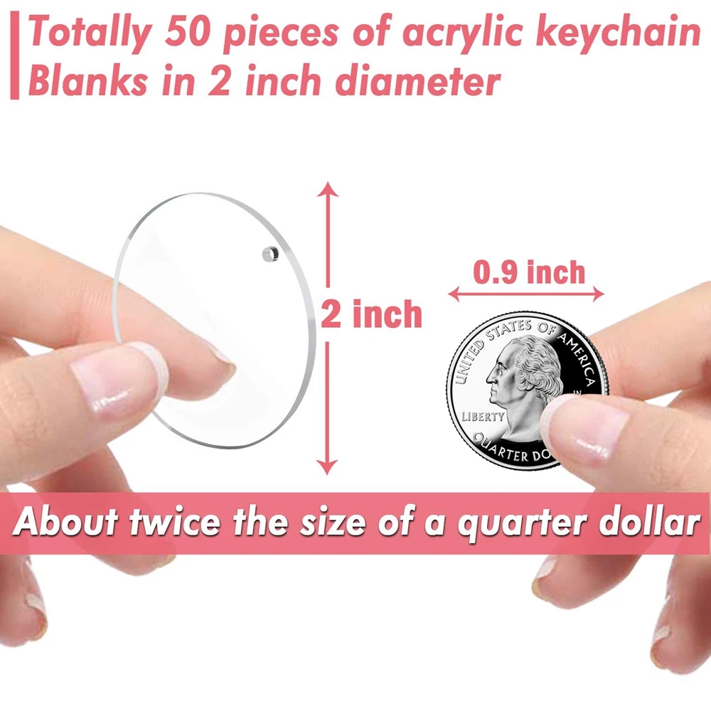 50pcs Clear Keychains for Vinyl Acrylic Transparent Circle Discs Acrylic Blanks for DIY Keychain Crafting and Craft