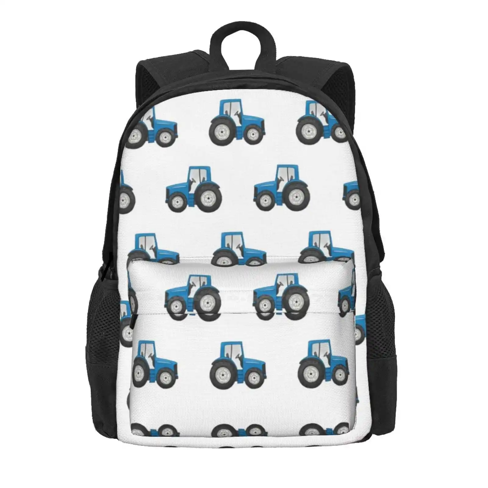 Rows Of Blue Tractors Farm Pattern On A White Background Hot Sale Schoolbag Backpack Fashion Bags Blue Tractor Tractors Farming