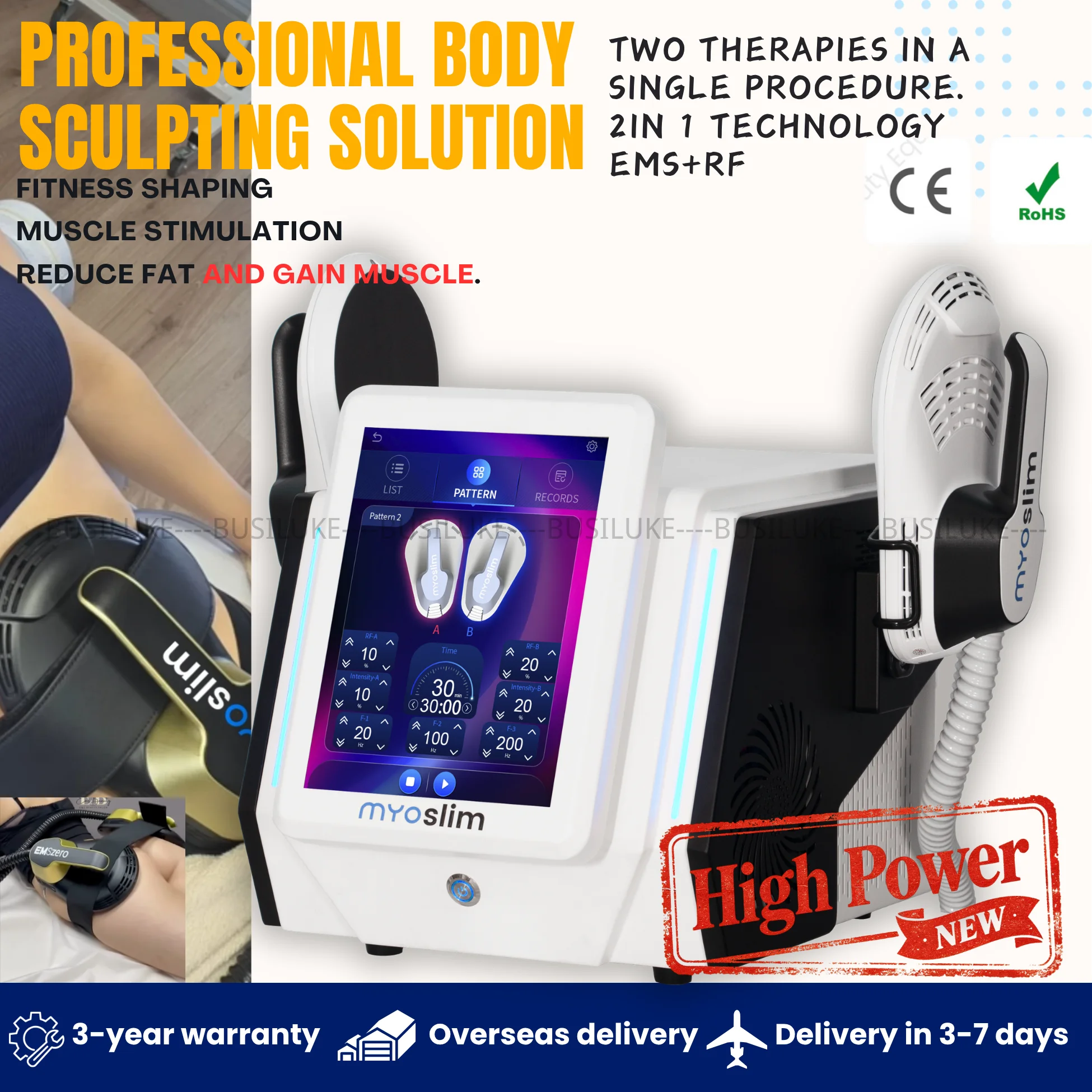 MYOSLIM E28 6500W EMS BODY SHAPING MACHINE PROFESSIONAL SALON SPA MUSCLE STIMULATION CONTOURING SYSTEM TOUCH SCREEN 2 HANDLES