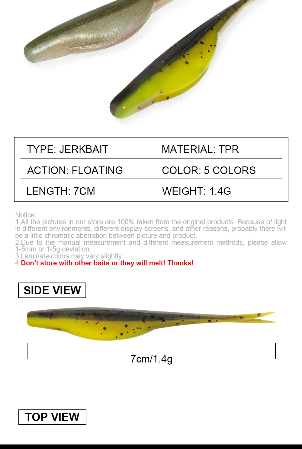 Spinpoler Soft Jerkbait Floating Split Tail 7 cm Angelköder Shad Minnow Crankbait Kunststoff Swimbait für Bass Forelle Zander Tackle – Detail 2
