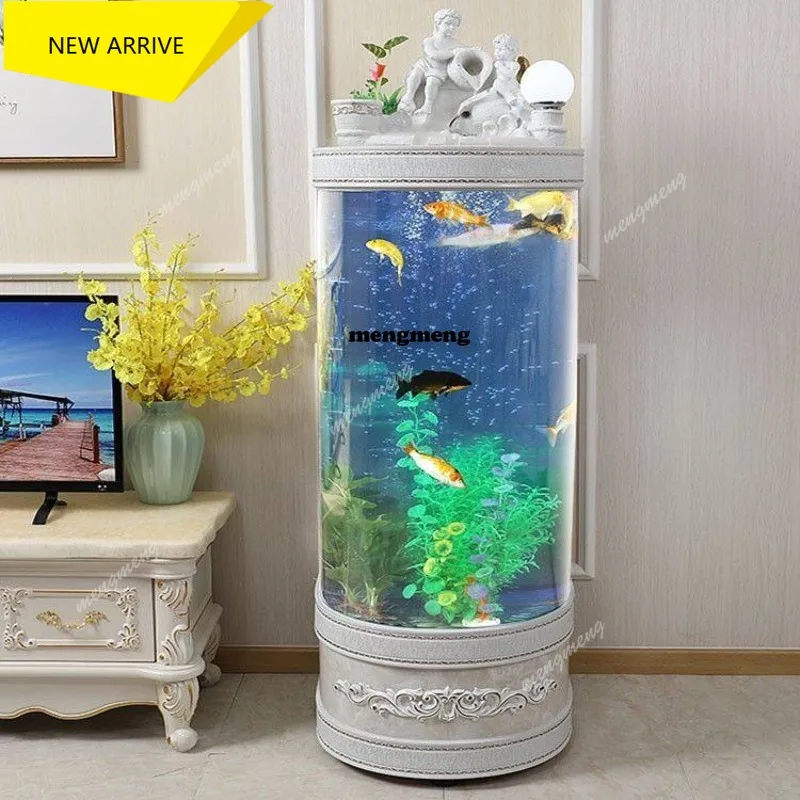 

M138 round straight ornament, flowing water floor fish tank, ecological no-change aquarium box, medium-sized living room