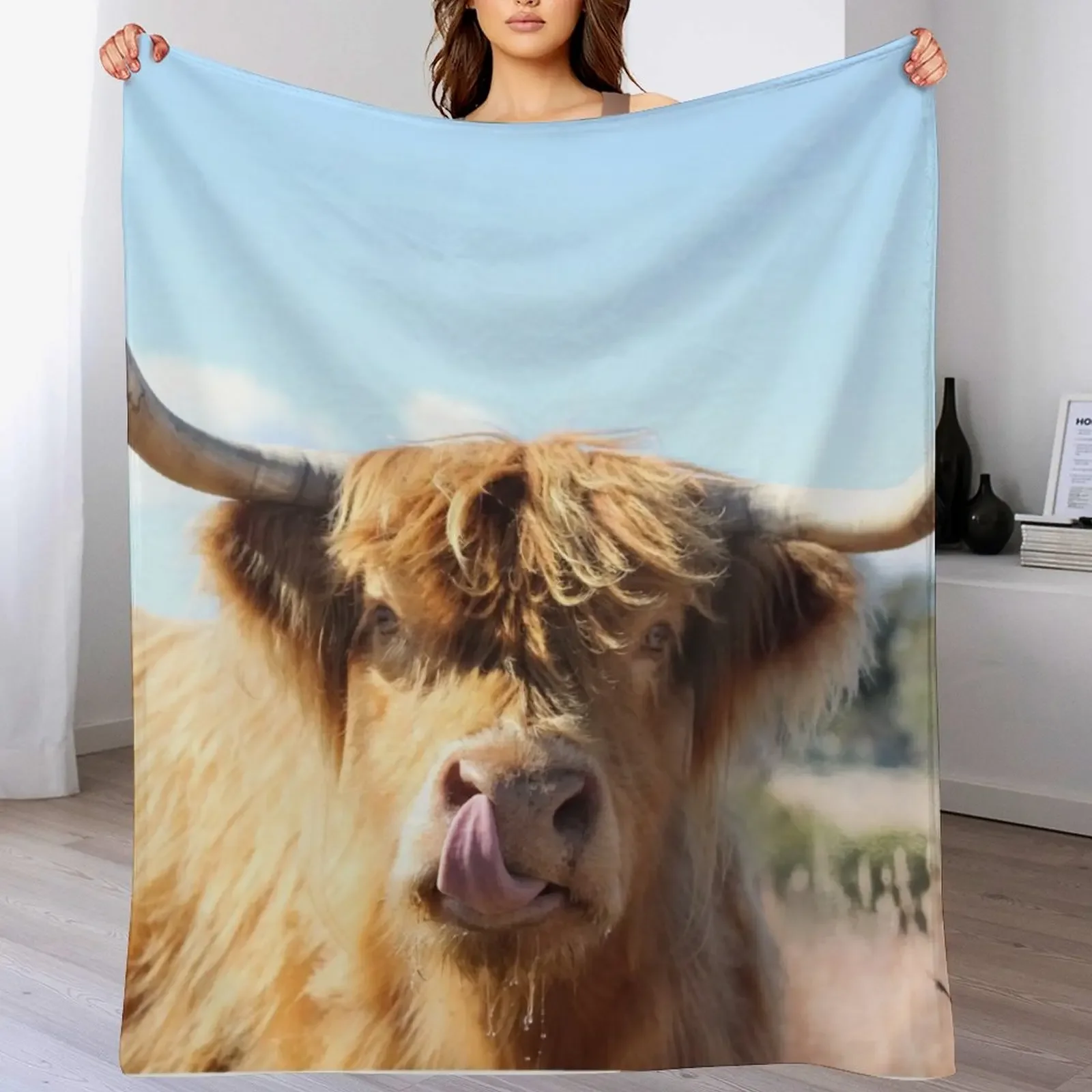 

Tongue out Highland cow Throw Blanket bed plaid Sofa Throw Luxury wednesday Blankets