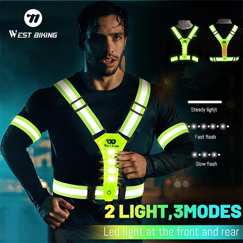 WEST BIKING Lokalna Wysyłka Kamizelka Odblaskowa Rowerowa Elektryczna Hulajnoga Kamizelka z Lampkami USB Ładowana Kamizelka LED do Biegania, Joggingu, Wędkarstwa