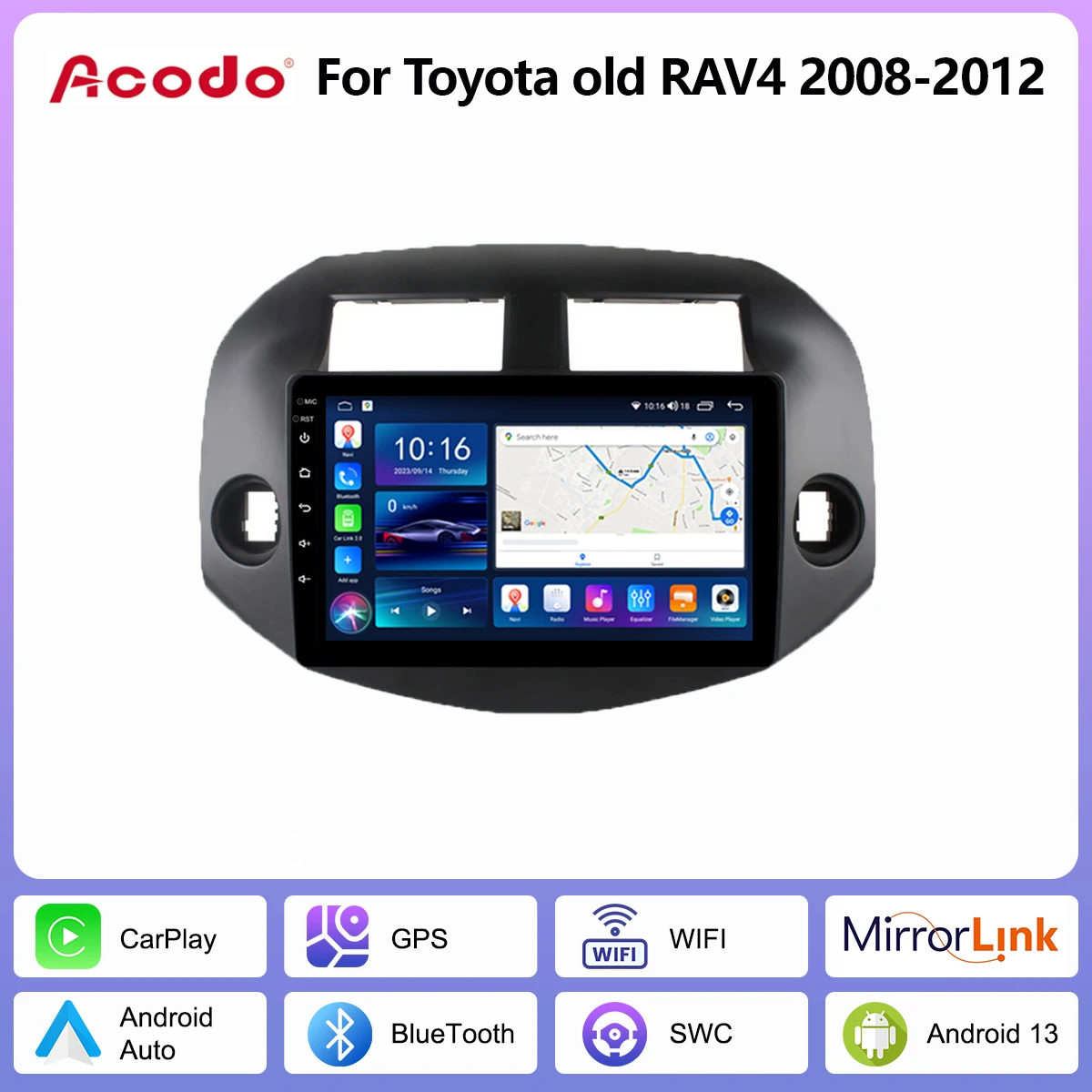 

Acodo Android 13 For Toyota old RAV4 2008-2012 Car Stereo Multimedia GPS BT IPs fouch Screen wireless Carplay Android Auto Car