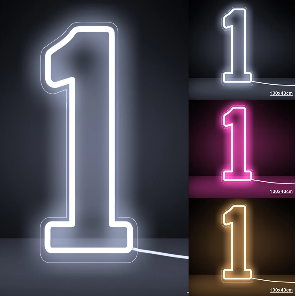 Number 1 Neon Sign 76cm, Large Size Led Numbers Lights for Birtdhay Celebration Party Decor Stand Up and Wall Mounted Available