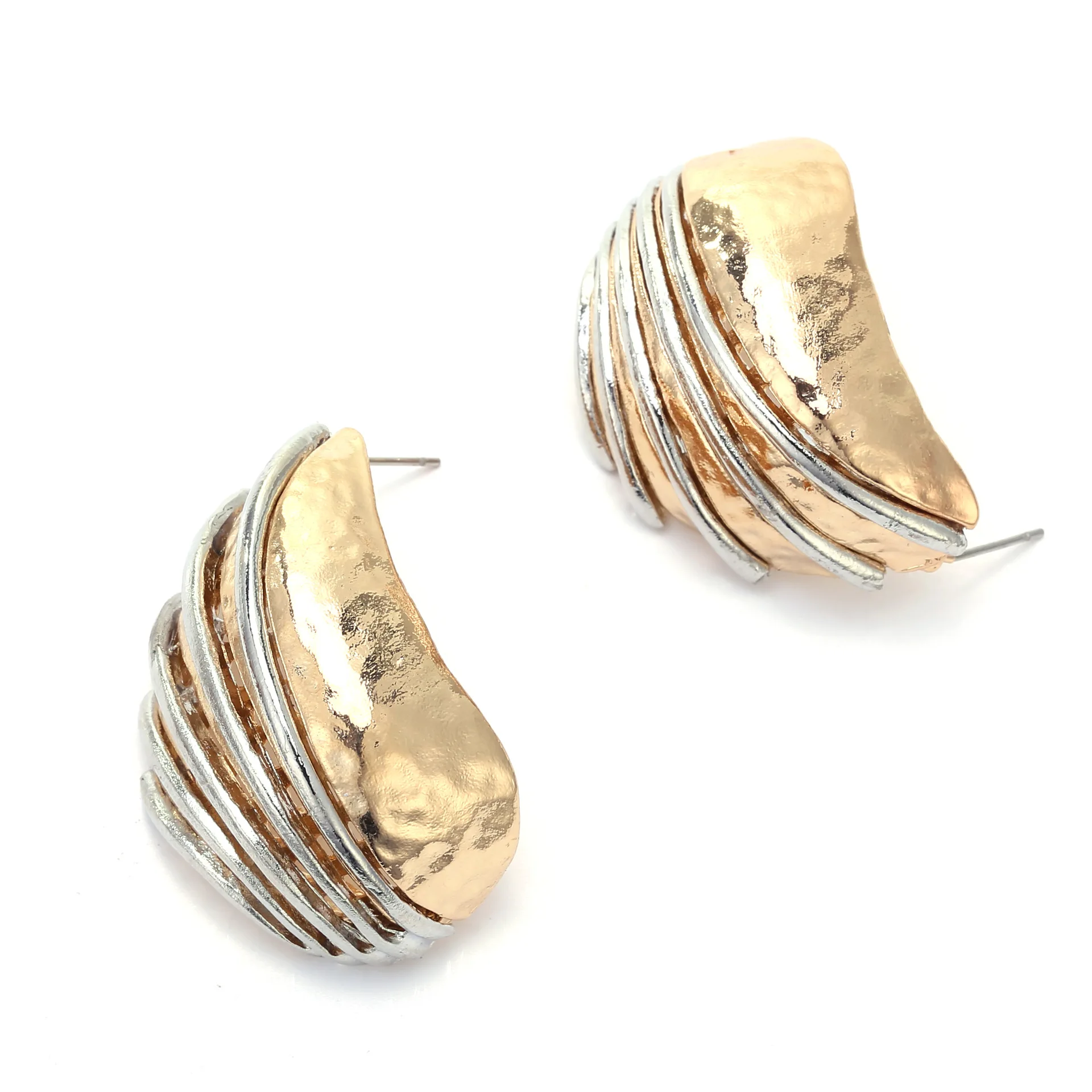 Vintage Gold-Silber-Streifen Metall-Muschel Gebogene Ohrstecker für Damen, Retro Statement-Schmuck, Modische Party-Geschenke – Detail 6