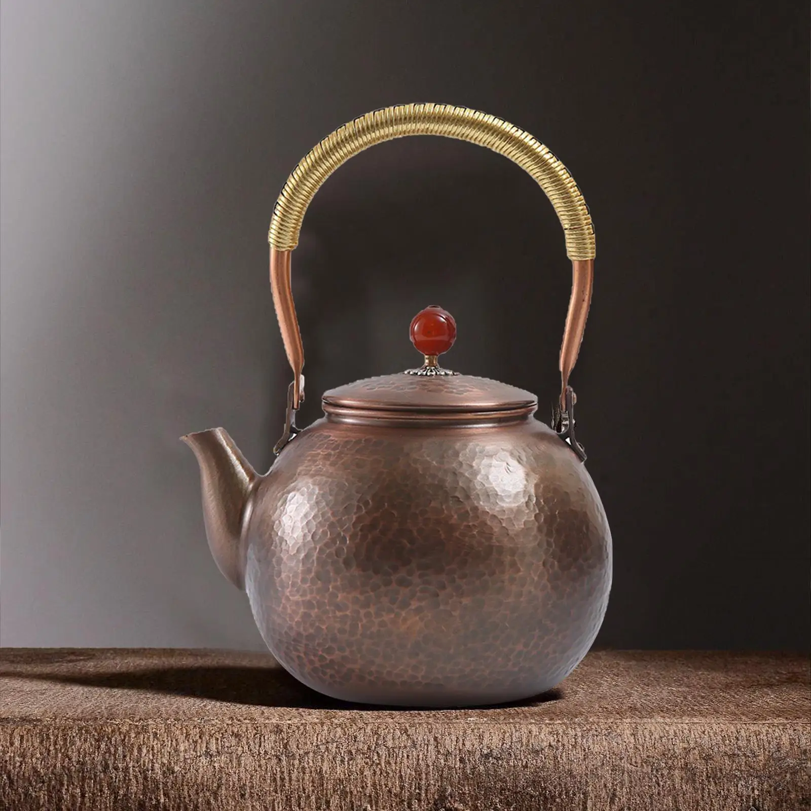 Copper Tea Pot Vintage 1300ml for Gasstove Tops Handcrafted Chinese Style Stovetop Teapot Rustic for Living Room Tea Room