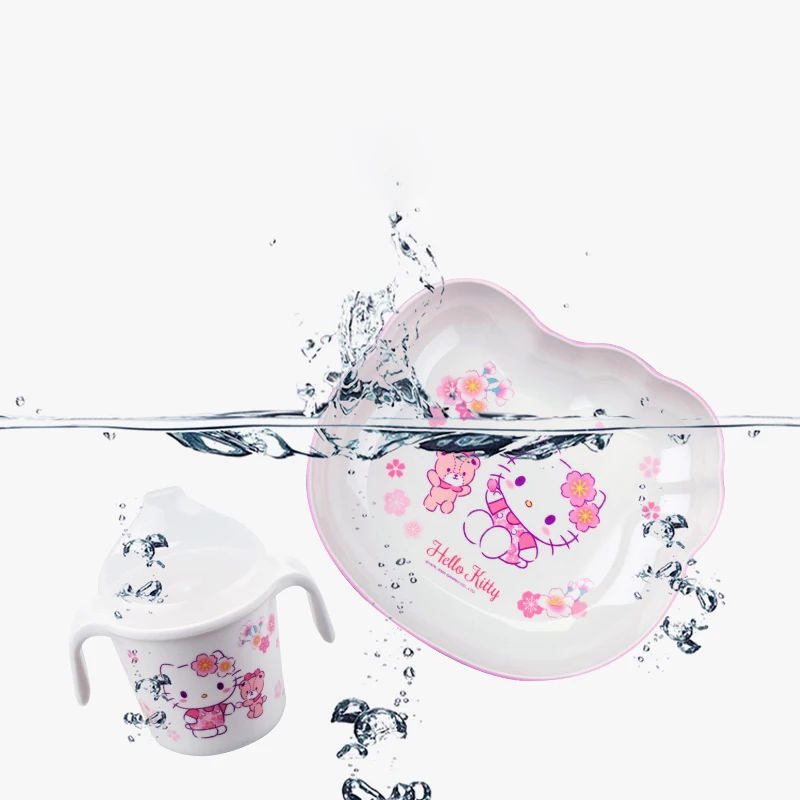 زهر الكرز مرحبا كيتي أدوات مائدة للأطفال لطيف الكرتون الطعام لوحة BPA الحرة الاطفال كوب ماء السلطانية مقسمة لوحات ملاعق هدية #4