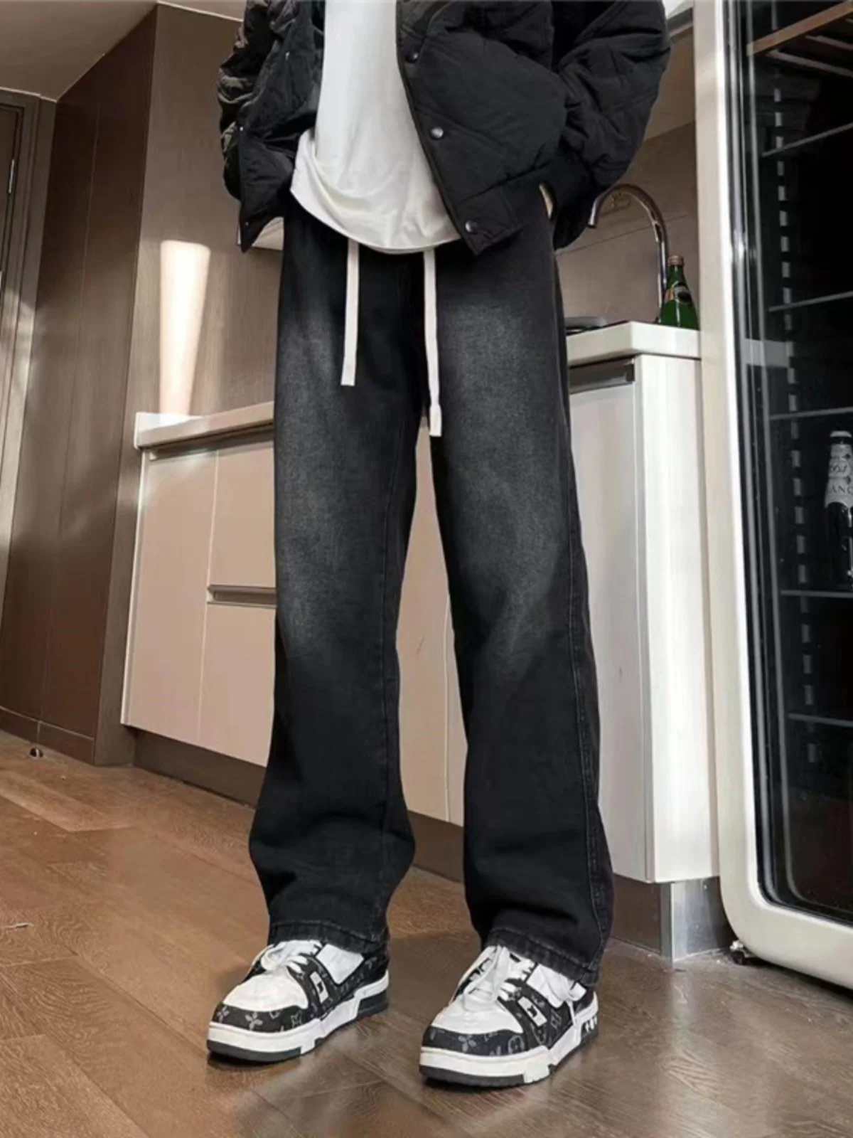 

Джинсы Cleanfit в американском стиле ретро с завязками, мужские весенние винтажные прямые брюки, потертые повседневные джинсы с высокой талией