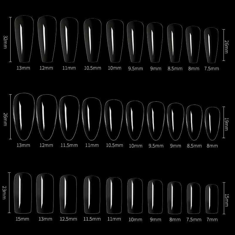 100pcs/box Clear Transparent Seamless Fake Nails Full Coverage False Nails Tips Short T-shaped Water Drop Full Sticker For Nails