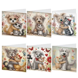 6Pcs Diamond Painting Greeting Cards Kit,DIY Cute animals Handmade Festival Greeting Diamond Art Birthday Creative Cards