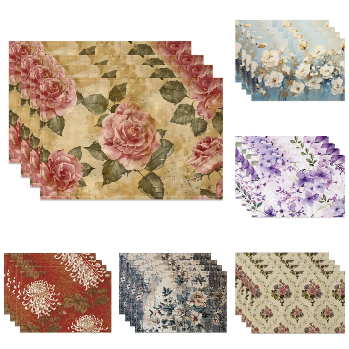 1PC Elegant Floral Rose Placemats Set Vintage Inspired Table Mats for Dining, High Tea, Wedding Decor - Delicate & Sophisticated