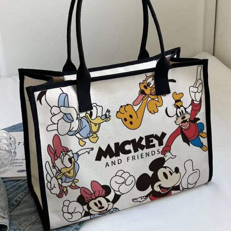 Mickey Mouse Shoulder Bag Minnie Cartoon Cute Character Canvas Fashion Daily Student Commuter Large Capacity Tote Bag Handbag - Image 5
