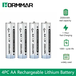 8PCS 2500mWh AA Rechargeable Battery 1.5V Lithium AA Batteries and 2PC Battery box for Clock Camera Microphone