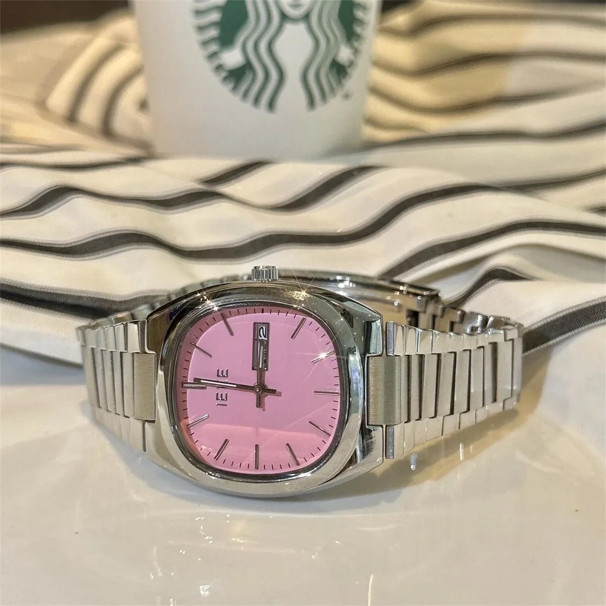 Women Quartz Watch Luxury Clock Fashion Blue Pink Dial Vintage Sliver Orologio Stainless Steel Reloj Ladies Square Wristwatch