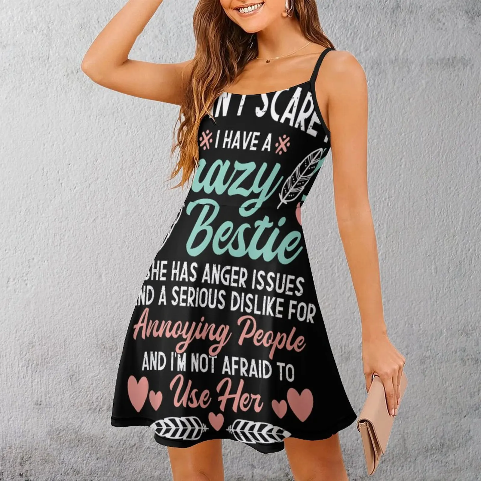 

Футболка Crazy Bestie с юмором, новинка, экзотическая женская одежда, женское платье на бретельках, юмористические графические платья для отдыха