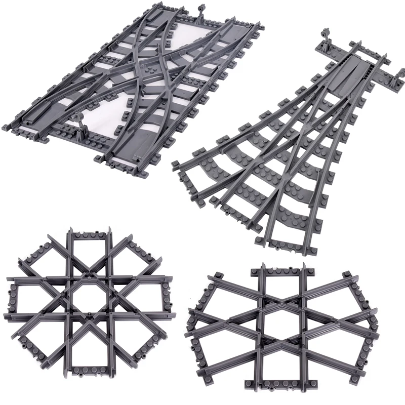 

Оптовая продажа! Городской поезд левый и правый точки Гибкая железная дорога пересечение треков рельсы Раздвоенные прямые изогнутые строительные блоки игрушки