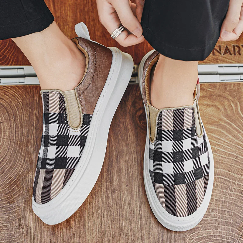 Classic Brand Plaid Canvas Shoes For Men Summer Casual Slip-on Men\'s Vulcanize Sneakers Espadrilles Fashion Designer Loafers Man