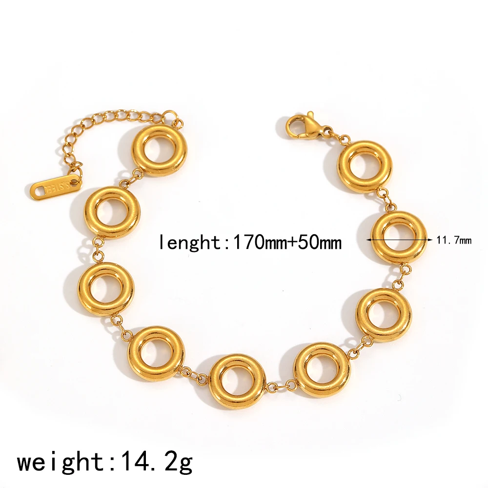 Modisches Edelstahl-Armband- und Halsketten-Set mit kleinen runden Ringen, 18K vergoldet, Schmuck, Mädchen-Handgelenk-Accessoires, Geschenke – Detail 5