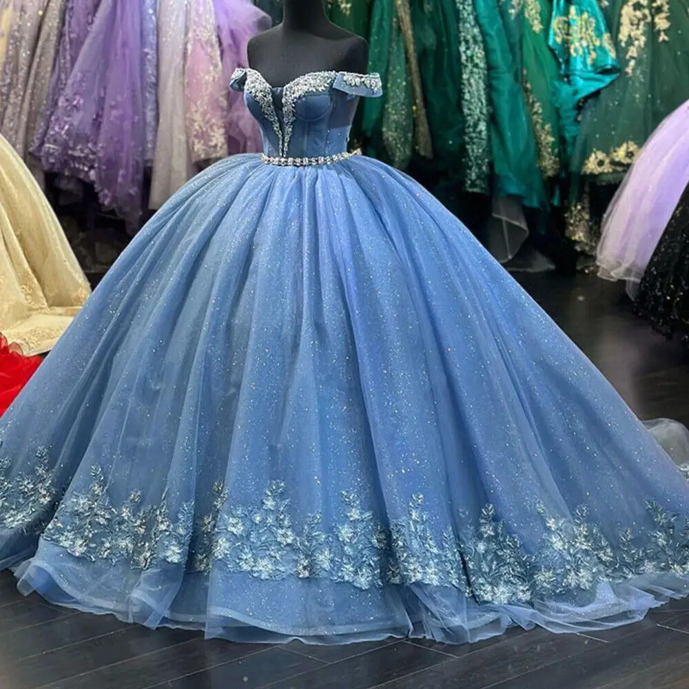 فساتين ANGELSBRIDEP باللون الأزرق السماوي Quinceanera فستان حفلة عيد ميلاد مزين بالأميرة الحلوة 15 16 estidos de quinceañera مخصص